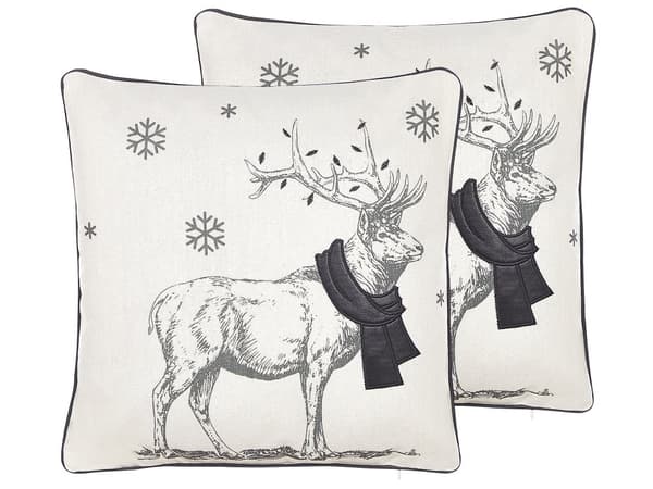 Set av 2 Prydnadskuddar Svart Polyestertyg 45 x 45 cm Ren Tryck Off-White Bakgrund med Fyllning