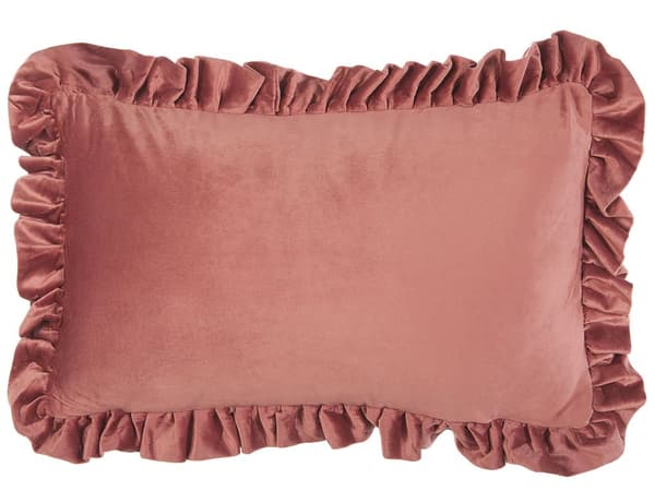 Prydnadskudde Rosa sammet 35 x 50 cm med volanger Tuftad Glam Retro