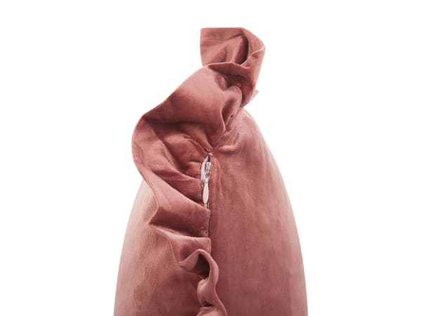 Prydnadskudde Rosa sammet 35 x 50 cm med volanger Tuftad Glam Retro
