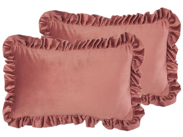 Prydnadskudde Rosa sammet 35 x 50 cm med volanger Tuftad Glam Retro