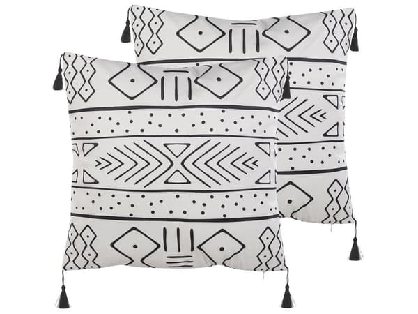 Prydnadskudde 2 st Vit Svart Sammet Polyester 45 x 45 cm Modern Tofsar Sovrum Vardagsrum