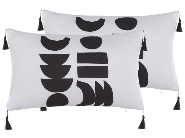 Prydnadskudde 2 st Vit Svart Polyester 30 x 50 cm Fyrkantig Modern Geometriskt mönster