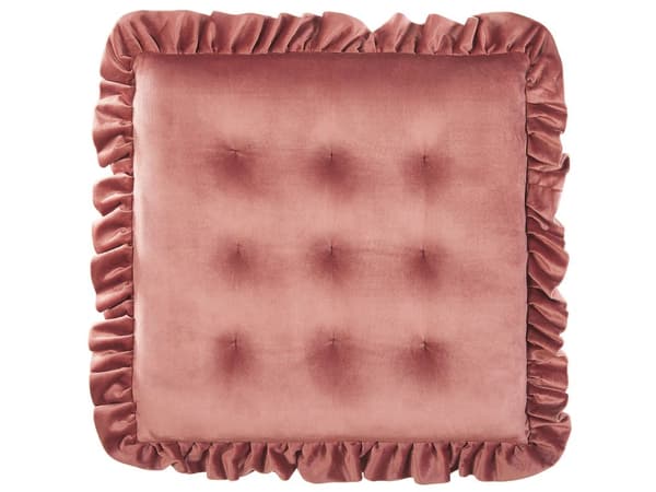 Sittdyna Rosa sammet 40 x 40 cm med volanger Tuftad stolsdyna Glam Retro