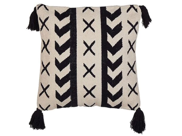 Prydnadskudde Beige Bomull 45 x 45 cm Geometriskt mönster Handvävd Avtagbara överdrag med fyllning Boho-stil
