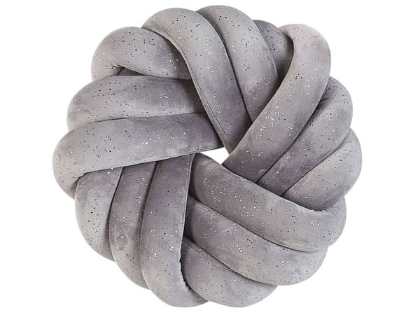 Prydnadskudde Grå Sammet 30 x 30 cm med Glitter Uppknuten Fluffig Dekorativ Modern
