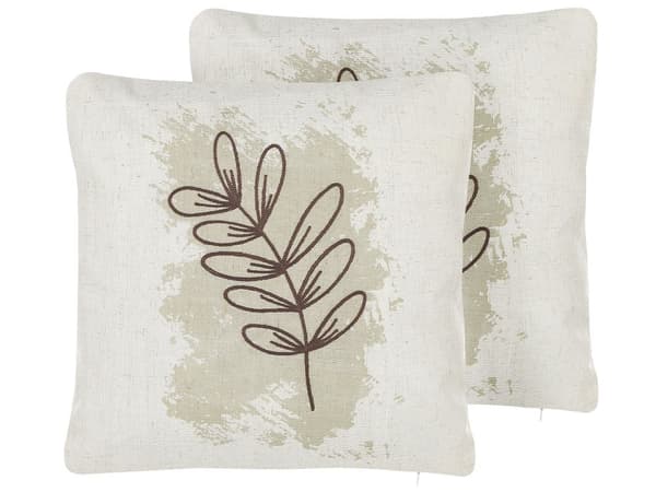 Set med 2 prydnadskuddar Beige Polyesterblandning 45 x 45 cm Dekorativt mjukt hemtillbehör Broderade löv