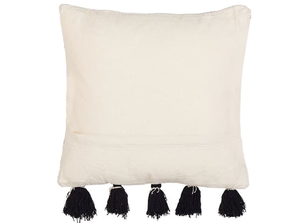 Prydnadskudde Beige Svart Bomull 45 x 45 cm Geometriskt mönster Tofsar Handvävd Avtagbara överdrag