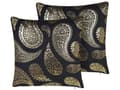 Miniatyrbild 1 av 7: Set av 2 Kuddar Guld Sammet 45 x 45 cm Paisley Folietryck med Fyllning Dragkedja Prydnadskuddar