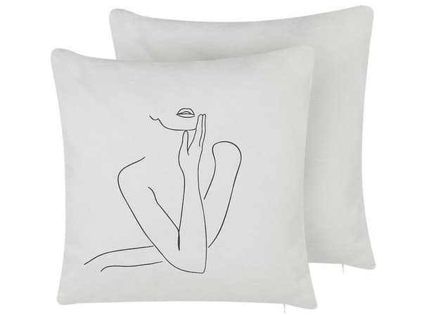 Set av 2 Prydnadskuddar Vit Bomull 45 x 45 cm Kvinnokropp Linje Konst Tryck Dekorationskuddar Avtagbara Fodral Blixtlås Modern