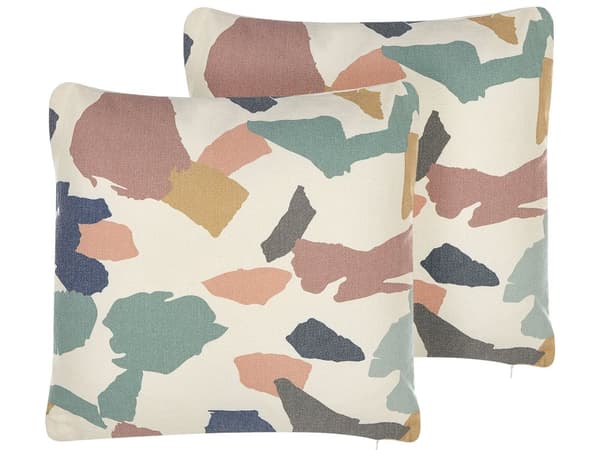 Set med 2 prydnadskuddar Flerfärgad Polyester Bomull 45 x 45 cm Abstrakt mönster Färgtryck Kudde Dekor Hemtillbehör