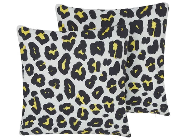 Set med 2 Trädgårdskuddar Svart och Vit Polyester 45 x 45 cm Leopard Djurtryck Mönster Trädgård Uteplats