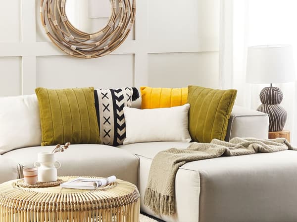 Set av 2 Prydnadskuddar Grön Polyester 45 x 45 cm Glam Präglade Blixtlås Pälsiga Vardagsrum Sovrum