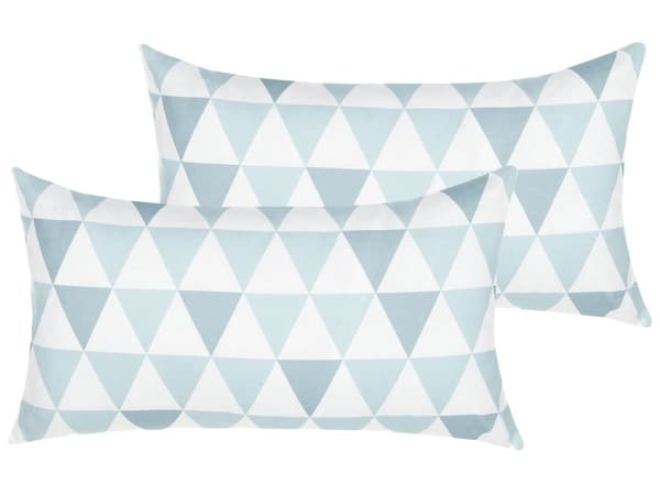 Set med 2 utomhuskuddar Blå och Vit 40 x 70 cm Geometriska Triangelmönster Trädgårdskuddar Inomhus Utomhus