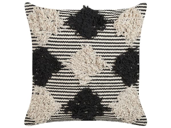 Prydnadskudde Beige och Svart Bomull 50 x 50 cm Geometriskt Mönster Handvävd Avtagbart Fodral med Fyllning