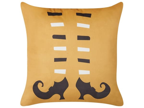 Set av 2 Dekorativa Kuddar Orange Sammet 45 x 45 cm Häxskor Mönster Kvadrat Modern Halloween Höst Dekor Accessoarer