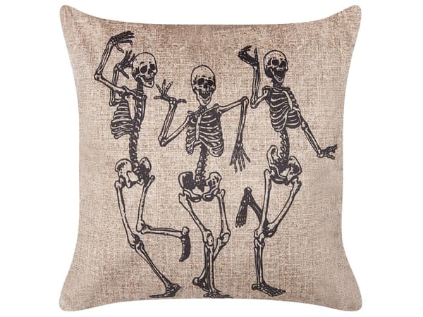 Set med 2 prydnadskuddar Beige sammet 45 x 45 cm Skelettmönster Fyrkantigt Moderna Halloween-dekor tillbehör