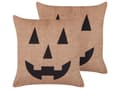 Miniatyrbild 1 av 8: Set med 2 prydnadskuddar Beige Sammet 45 x 45 cm Halloweenpumpa Mönster Fyrkantig Modern Halloween Dekor Tillbehör