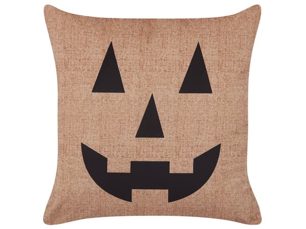 Set med 2 prydnadskuddar Beige Sammet 45 x 45 cm Halloweenpumpa Mönster Fyrkantig Modern Halloween Dekor Tillbehör