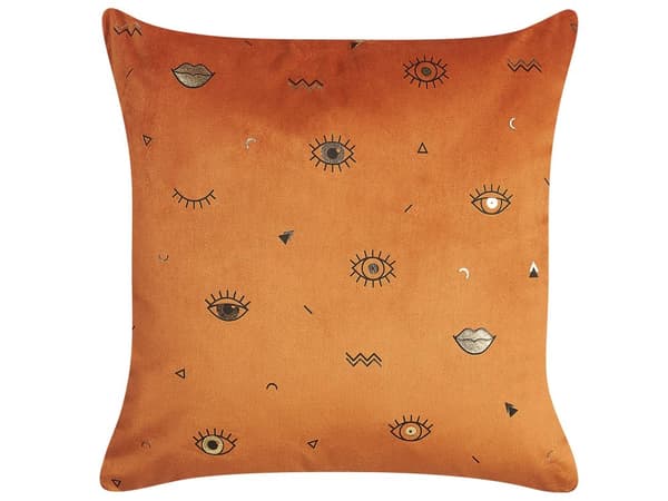 Set med 2 prydnadskuddar Orange Sammet 45 x 45 cm Ögonmotiv Glamour Dekor Hemtillbehör