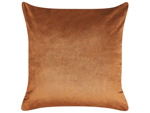 Set med 2 prydnadskuddar Orange Guld Sammet 45 x 45 cm Bladmotiv Folietryck Glamour Dekor Hemtillbehör