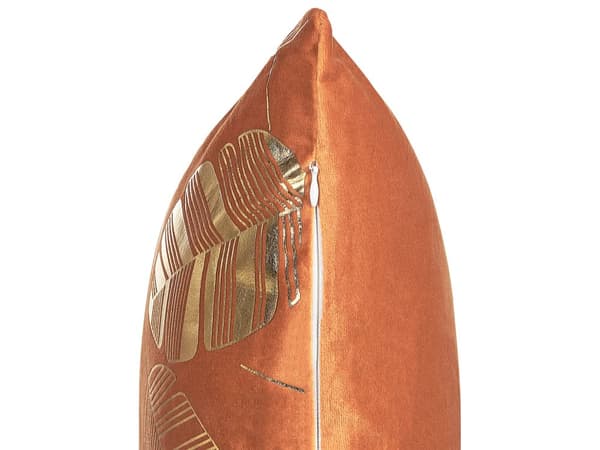 Set med 2 prydnadskuddar Orange Guld Sammet 45 x 45 cm Bladmotiv Folietryck Glamour Dekor Hemtillbehör