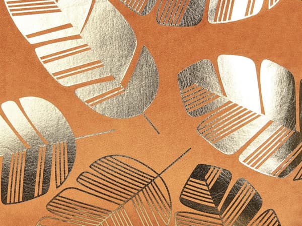 Set med 2 prydnadskuddar Orange Guld Sammet 45 x 45 cm Bladmotiv Folietryck Glamour Dekor Hemtillbehör