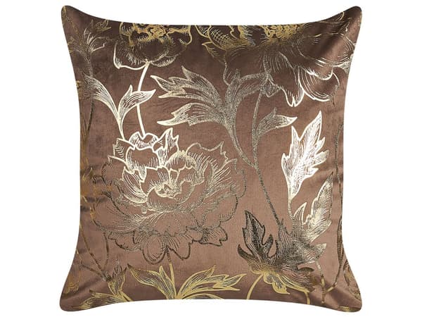 Set med 2 prydnadskuddar Brun Sammet 45 x 45 cm Guld Blommigt tryck Glamour Dekor Hemtillbehör