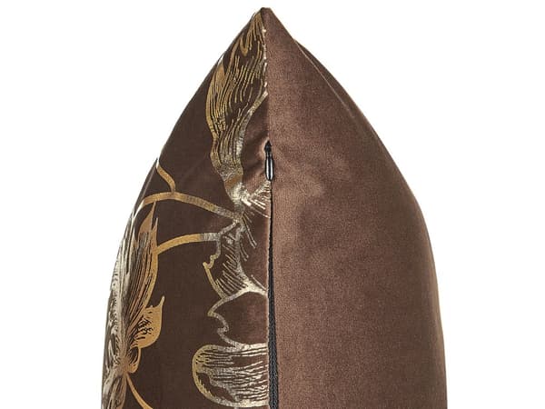 Set med 2 prydnadskuddar Brun Sammet 45 x 45 cm Guld Blommigt tryck Glamour Dekor Hemtillbehör
