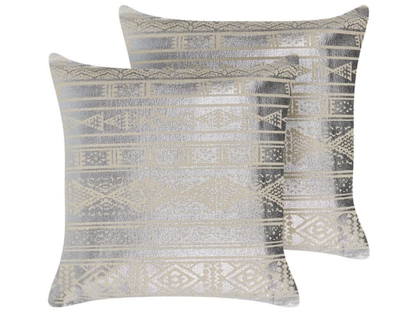 Set med 2 prydnadskuddar Silver Bomull 50 x 50 cm Geometriskt mönster Folietryck Glamour Dekor Tillbehör