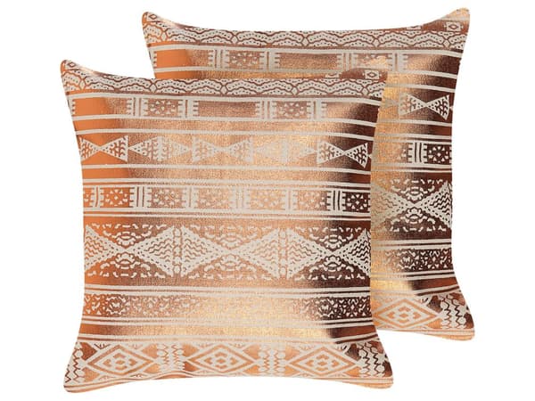 Set med 2 prydnadskuddar Koppar Bomull 50 x 50 cm Geometriskt mönster Folietryck Glamour Dekor Tillbehör