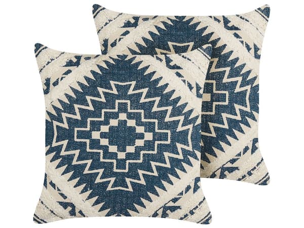 Set med 2 prydnadskuddar Blå och Beige Bomull 50 x 50 cm Geometriskt mönster Folietryck Boho Dekortillbehör