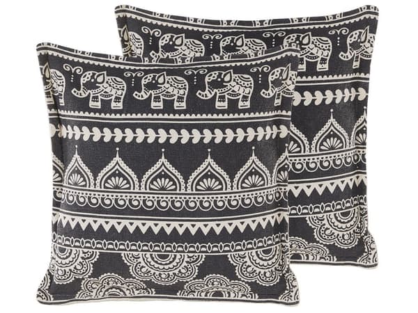 Sett med 2 pynteputer Svart Beige Bomull 45 x 45 cm Polyesterfyll Avtakbart trekk Dekorasjon Tilbehør Boho
