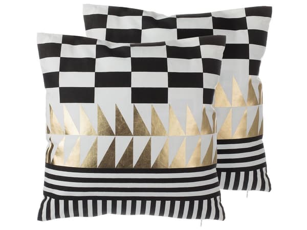 Sett med 2 pynteputer Svart Hvit Bomull 45 x 45 cm Geometrisk mønster Tilbehør Dekorasjon Glamour