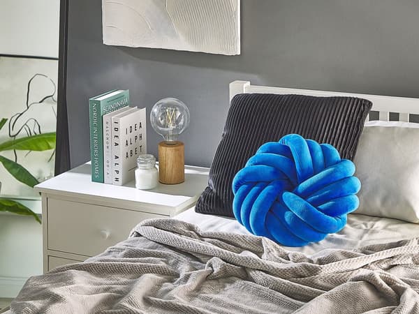 Pute Blå Fløyel med Skum 30 x 30 cm Dekorativ Rund Liten Knute Myk Design Retro Soverom Seng Sofa Stil Dekor Moderne