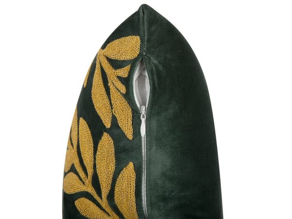 Sett med 2 pynteputer Grønt fløyelsbrodert bladmønster i fløyel 45 x 45 cm Blomstermotiv Glamour Retro Innredningstilbehør
