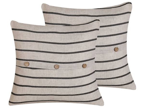 Sett med 2 Pynteputer Beige Svart 43 x 43 cm Stripede Knapper Firkantet Moderne Dekor