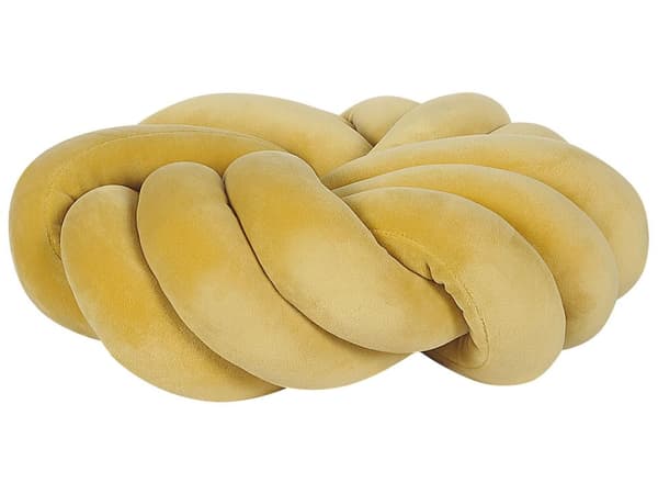 Pute Gul Fløyel med Skum 30 x 30 cm Dekorativ Rund Liten Knute Myk Design Retro Soverom Seng Sofa Stil Dekor Moderne