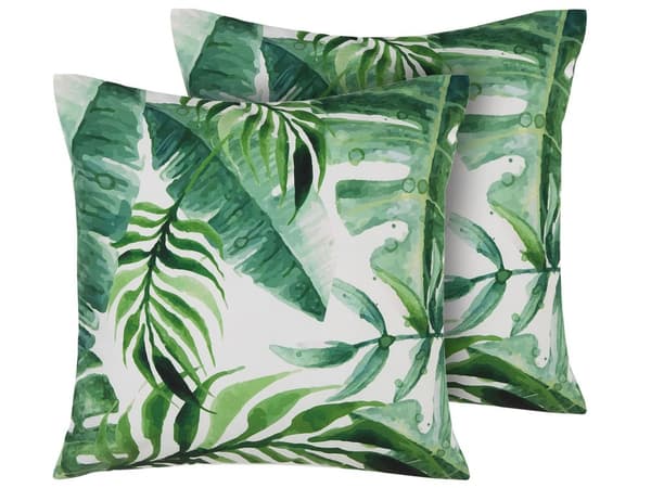 Sett med 2 hageputer Grønt bladmotiv Polyester firkantet 45 x 45 cm Vannbestandig Moderne design