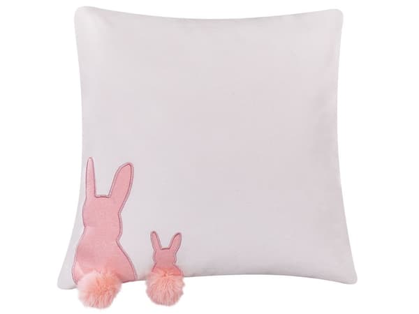 Sett med 2 dekorative puter Hvit Rosa Bomull 45 x 45 cm Broderi Kaninmotiv Stue Påske