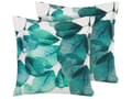 Miniatyrbilde 1 av 7: Sett med 2 Utendørsputer Polyester Blågrønn Blå og Hvit Firkantet 45 cm Flerfarget Bladmønster