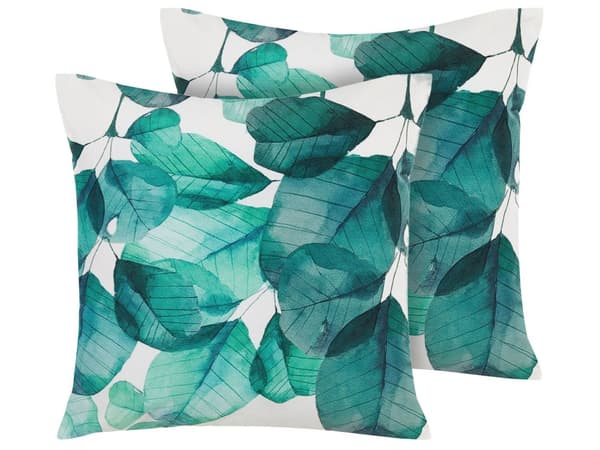 Sett med 2 Utendørsputer Polyester Blågrønn Blå og Hvit Firkantet 45 cm Flerfarget Bladmønster
