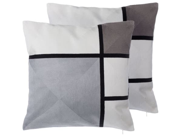 Sett med 2 Dekorative Puter Grått Stoff Rektangelmønster 45 x 45 cm Geometrisk trykk