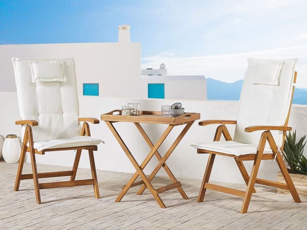 Sett med 2 hagestolputer i off-white polyester med seteryggpute i moderne design til utendørsbruk