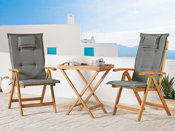 Sett med 2 hagestolputer i grå polyester med seteryggpute i moderne design til utendørsbruk