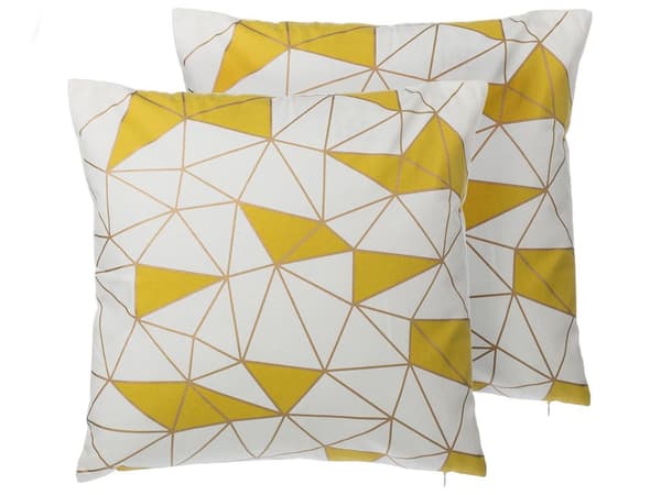Sett med 2 pynteputer Gul Bomull 45 x 45 cm Geometrisk mønster Dekorasjon Tilbehør Moderne