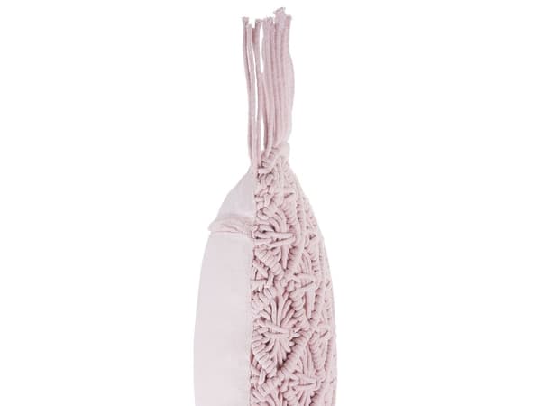 Putesett med 2 stk Rosa Bomull 45 x 45 cm med frynser strikkemønster Boho-stil Stue Salong Soverom