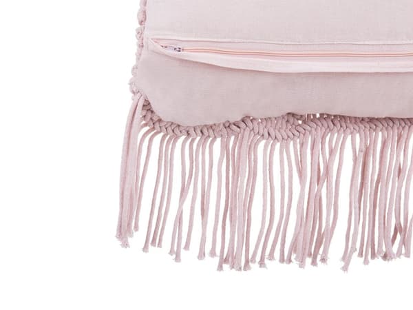 Putesett med 2 stk Rosa Bomull 45 x 45 cm med frynser strikkemønster Boho-stil Stue Salong Soverom