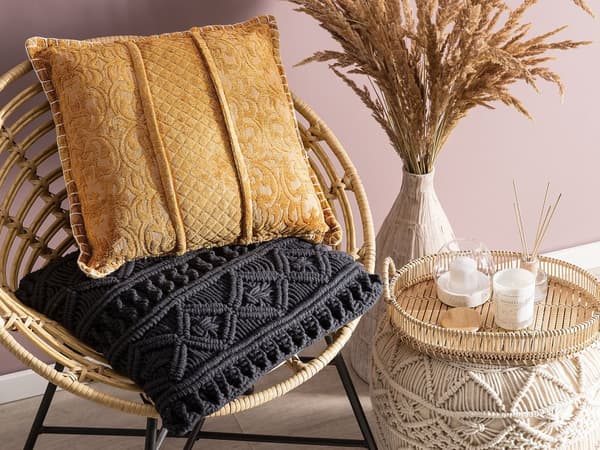 Sett med 2 Dekorative Puter Gul Flermønster 45 x 45 cm Blomster Diamant Geometrisk Retro Boho Innredning Tilbehør