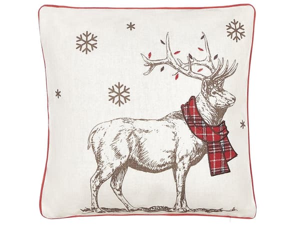 Pynteputer sett 2 stk hvit/rød 45 x 45 cm julemotiv reinsdyr