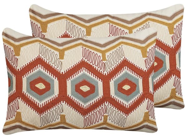Sett med 2 pynteputer Flerfarget Bomull Ull 40 x 60 cm Geometrisk mønster Håndlaget Broderi Avtakbart trekk med fyll Boho